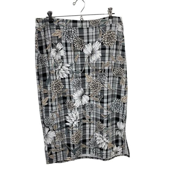 C est 1946 Floral Plaid Midi Pencil Skirt Size Large - Picture 1 of 6